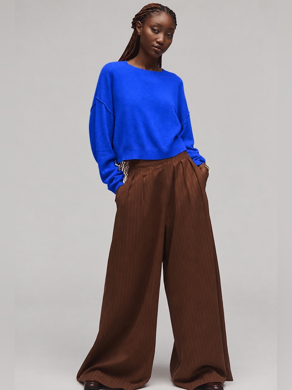 Pilcro Anthropologie Alani Cashmere Cropped Sweater Cobalt Blue Size 1X